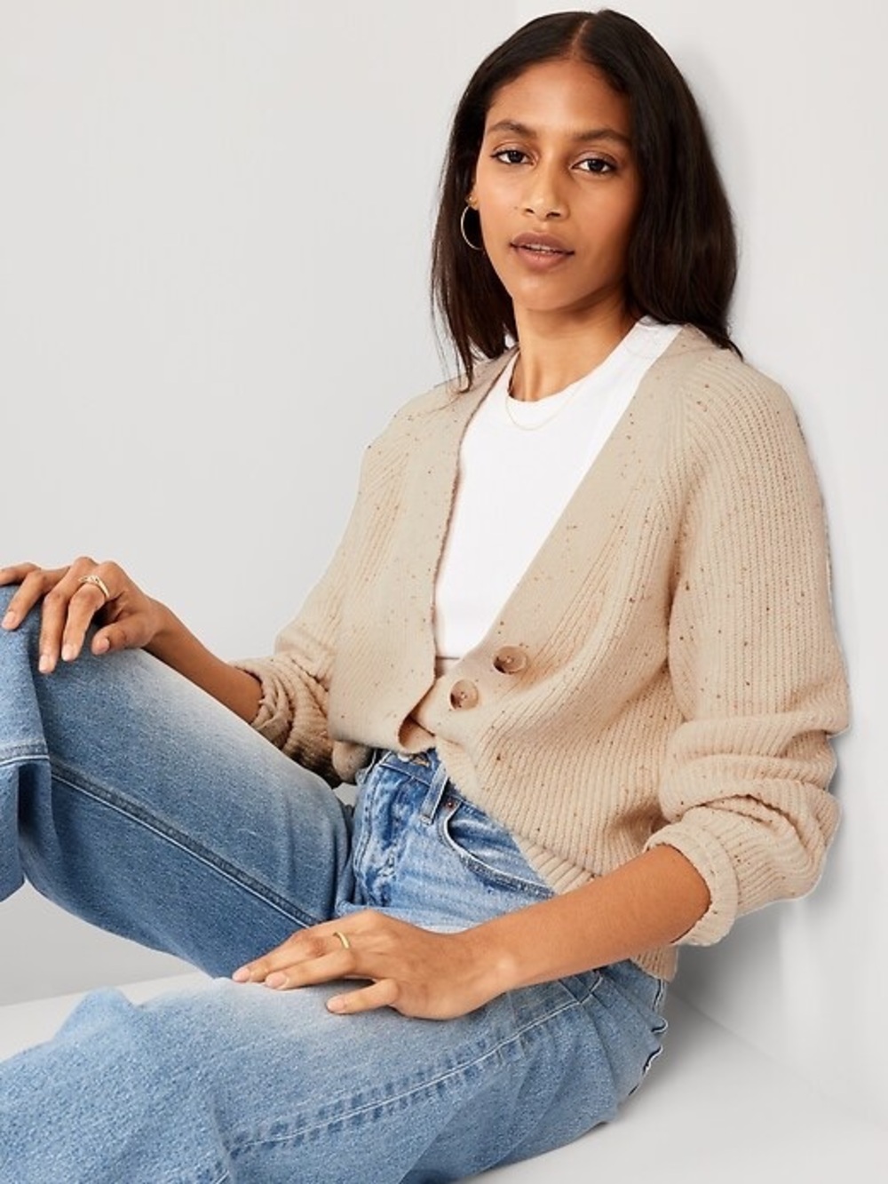 Old Navy Speckled Button-Front Shaker Fisherman Sweater Cardigan Oversized S
